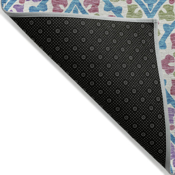 10' X 14' White Artichoke Green And Purple Floral Washable Indoor Outdoor Area Rug
