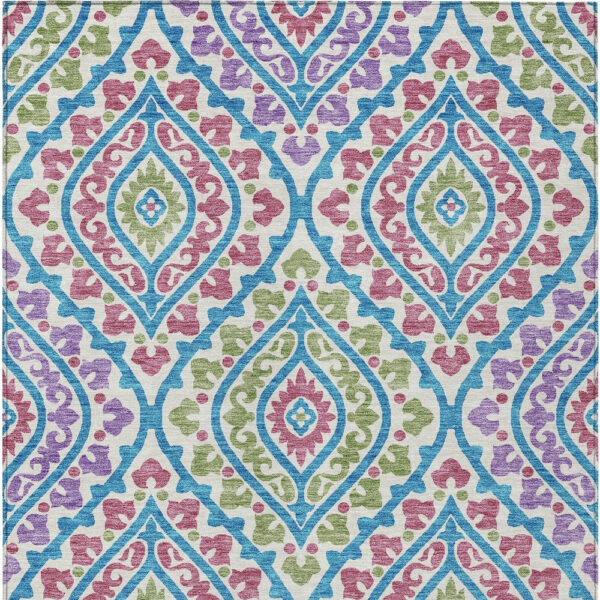 10' X 14' White Artichoke Green And Purple Floral Washable Indoor Outdoor Area Rug