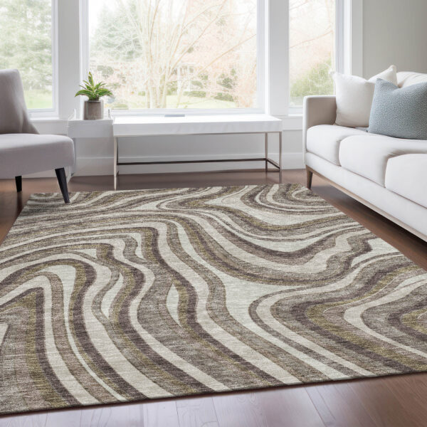 10' X 14' Brown Ivory And Taupe Abstract Washable Indoor Outdoor Area Rug