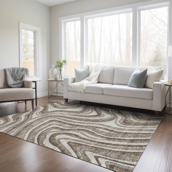 10' X 14' Brown Ivory And Taupe Abstract Washable Indoor Outdoor Area Rug