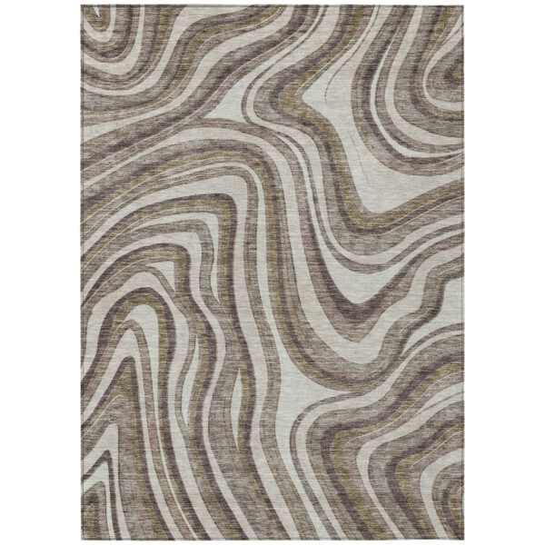 10' X 14' Brown Ivory And Taupe Abstract Washable Indoor Outdoor Area Rug