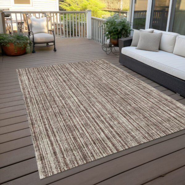 10' X 14' Brown And Ivory Striped Washable Indoor Outdoor Area Rug