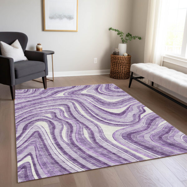 8' X 10' Lavender Purple And Ivory Abstract Washable Indoor Outdoor Area Rug