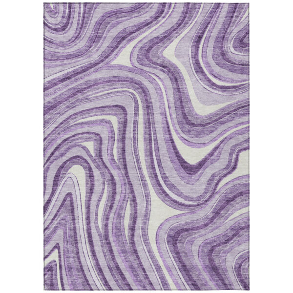 8' X 10' Lavender Purple And Ivory Abstract Washable Indoor Outdoor Area Rug