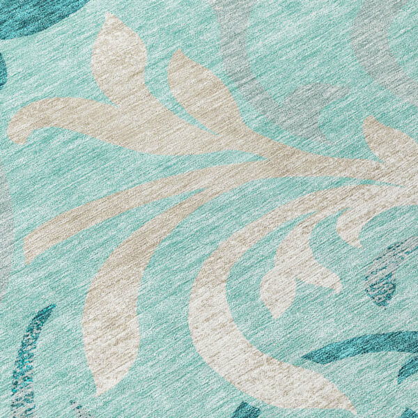 10' X 14' Teal Blue Aqua And Beige Floral Washable Indoor Outdoor Area Rug