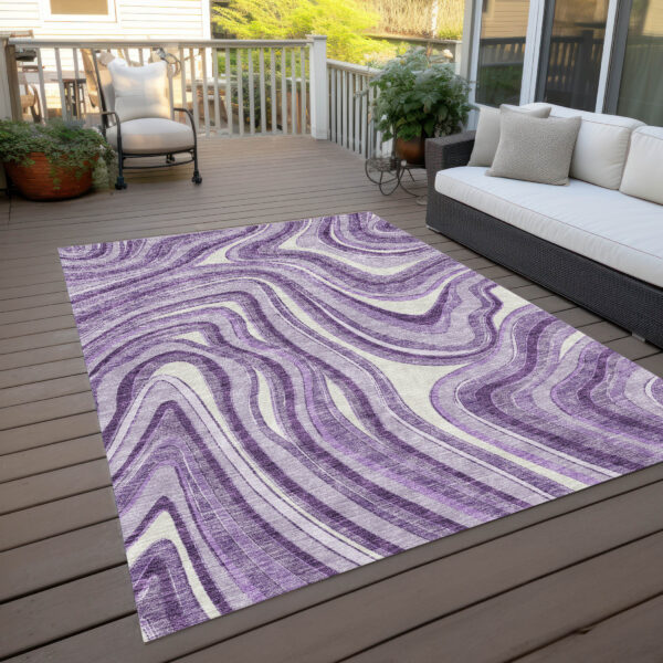 8' X 10' Lavender Purple And Ivory Abstract Washable Indoor Outdoor Area Rug