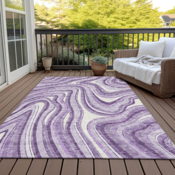 8' X 10' Lavender Purple And Ivory Abstract Washable Indoor Outdoor Area Rug