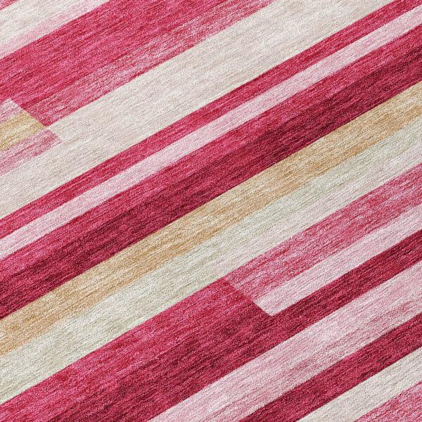 5' X 8' Blush Pink And Mauve Striped Washable Indoor Outdoor Area Rug