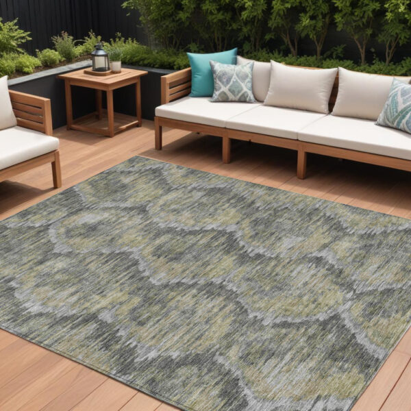 8' X 10' Gray Silver And Wheat Abstract Washable Indoor Outdoor Area Rug