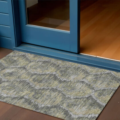 3' X 5' Gray Silver And Wheat Abstract Washable Indoor Outdoor Area Rug