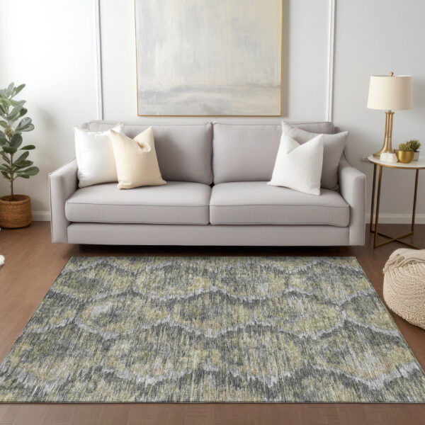 3' X 5' Gray Silver And Wheat Abstract Washable Indoor Outdoor Area Rug