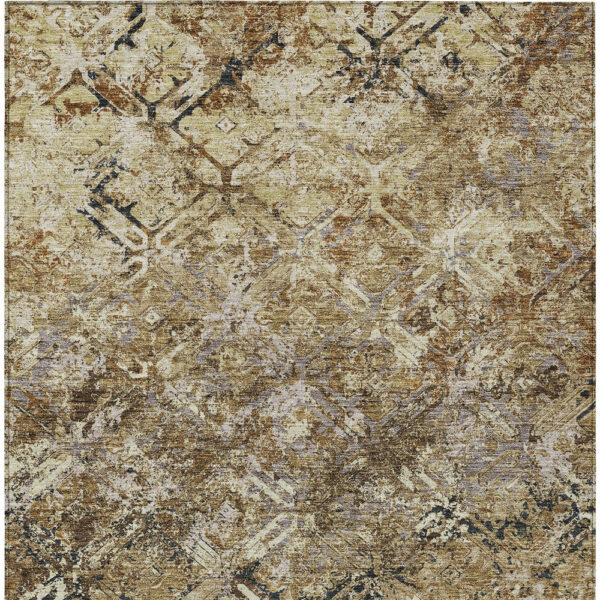 5' X 8' Beige Brown And Copper Geometric Washable Indoor Outdoor Area Rug