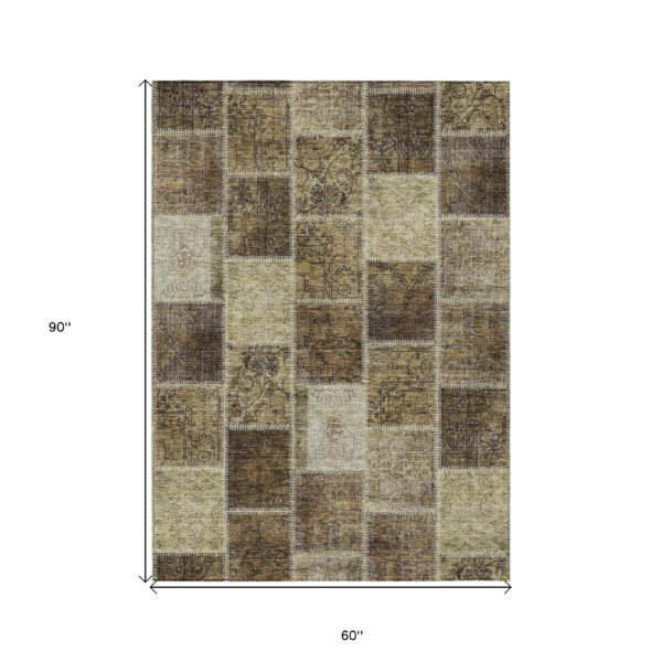 5' X 8' Brown Beige And Taupe Patchwork Washable Indoor Outdoor Area Rug