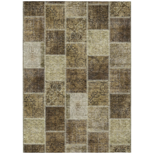 5' X 8' Brown Beige And Taupe Patchwork Washable Indoor Outdoor Area Rug