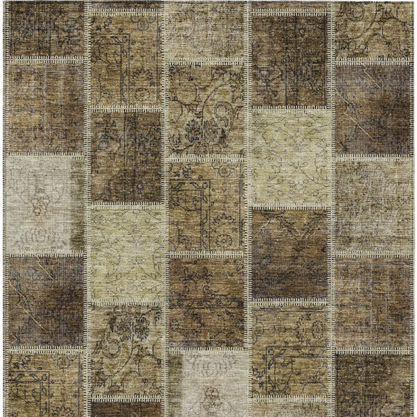 5' X 8' Brown Beige And Taupe Patchwork Washable Indoor Outdoor Area Rug