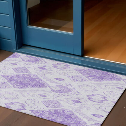 3' X 5' Purple Lavender And Ivory Moroccan Washable Indoor Outdoor Area Rug