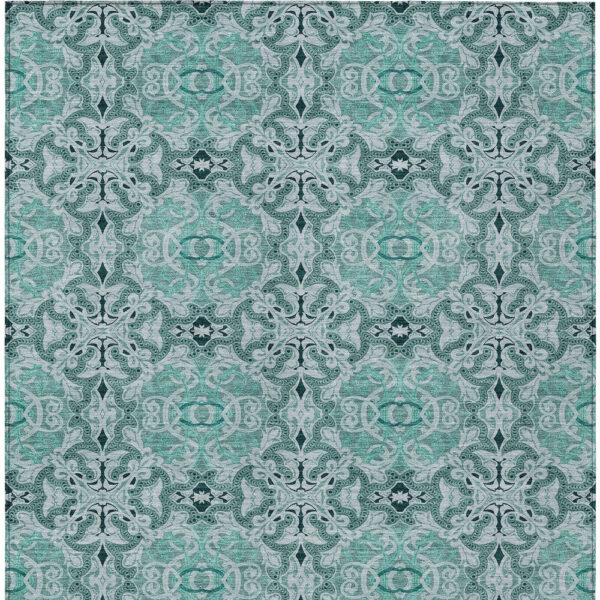 10' X 14' Teal Blue And Aqua Medallion Washable Indoor Outdoor Area Rug