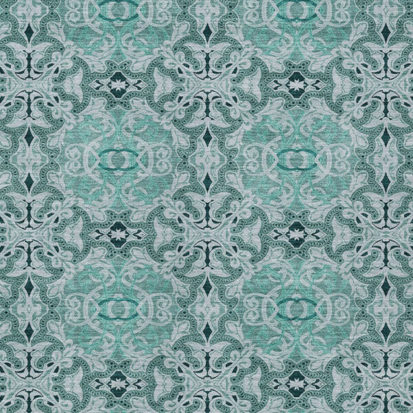 10' X 14' Teal Blue And Aqua Medallion Washable Indoor Outdoor Area Rug