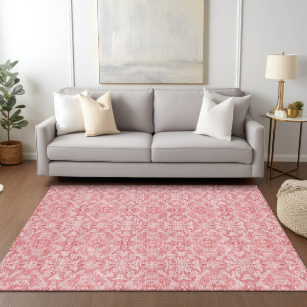 3' X 5' Pink And Blush Medallion Washable Indoor Outdoor Area Rug