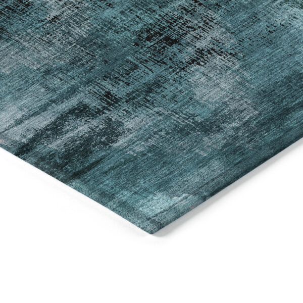 3' X 5' Teal Blue Aqua And Gray Abstract Washable Indoor Outdoor Area Rug