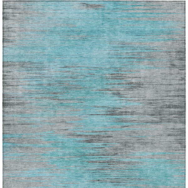 3' X 5' Teal Blue Charcoal And Gray Abstract Washable Indoor Outdoor Area Rug