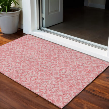 3' X 5' Pink And Blush Medallion Washable Indoor Outdoor Area Rug