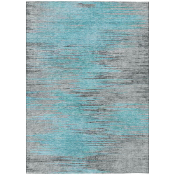 3' X 5' Teal Blue Charcoal And Gray Abstract Washable Indoor Outdoor Area Rug