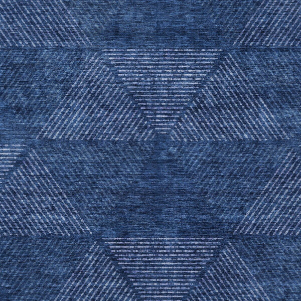 8' X 10' Navy Blue And Sky Blue Geometric Washable Indoor Outdoor Area Rug