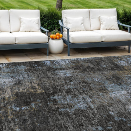 8' X 10' Graphite Charcoal And Silver Abstract Washable Indoor Outdoor Area Rug