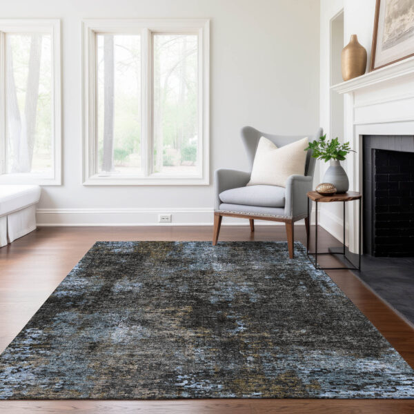 8' X 10' Graphite Charcoal And Silver Abstract Washable Indoor Outdoor Area Rug