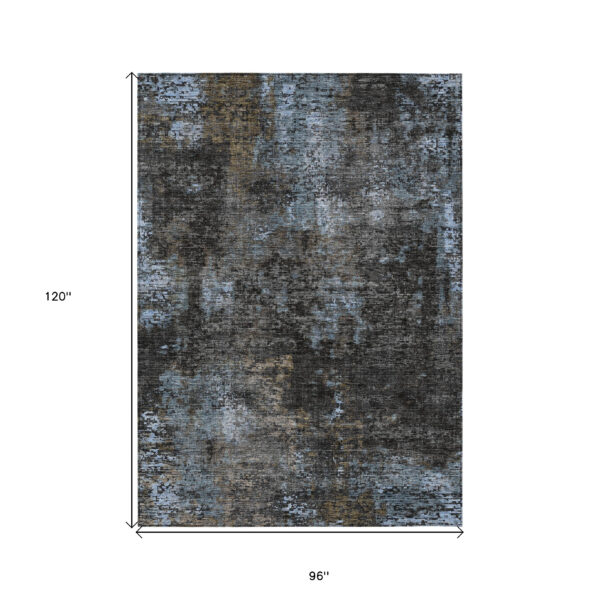 8' X 10' Graphite Charcoal And Silver Abstract Washable Indoor Outdoor Area Rug