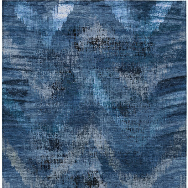 8' X 10' Navy Blue And Sky Blue Abstract Washable Indoor Outdoor Area Rug