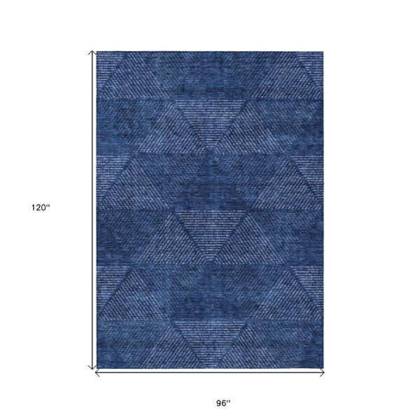 8' X 10' Navy Blue And Sky Blue Geometric Washable Indoor Outdoor Area Rug