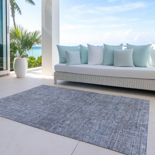 3' X 5' Navy Blue And Gray Southwestern Washable Indoor Outdoor Area Rug