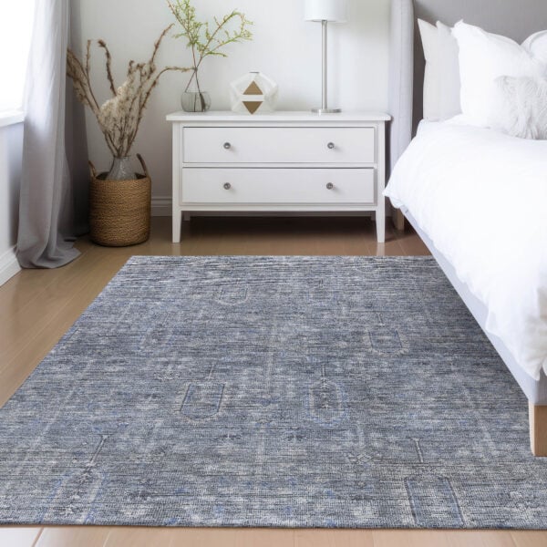 3' X 5' Navy Blue And Gray Southwestern Washable Indoor Outdoor Area Rug