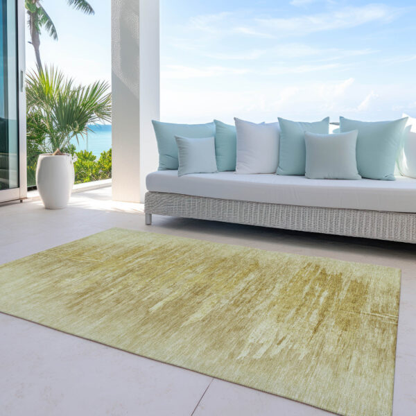 5' X 8' Gold And Wheat Abstract Washable Indoor Outdoor Area Rug