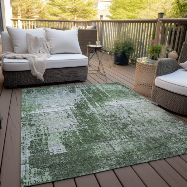 5' X 8' Fern Green And Green Abstract Washable Indoor Outdoor Area Rug