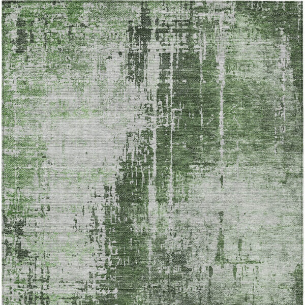 5' X 8' Fern Green And Green Abstract Washable Indoor Outdoor Area Rug