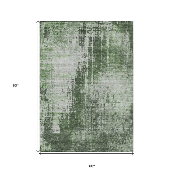 5' X 8' Fern Green And Green Abstract Washable Indoor Outdoor Area Rug