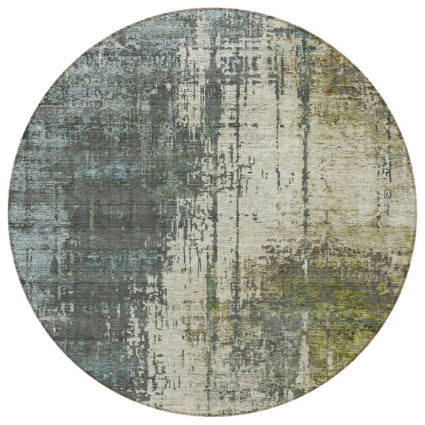 8' Sage Beige And Brown Round Abstract Washable Indoor Outdoor Area Rug