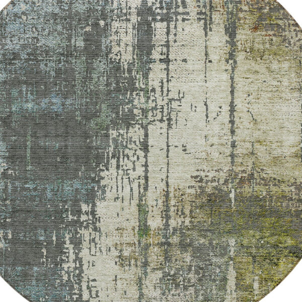 8' Sage Beige And Brown Round Abstract Washable Indoor Outdoor Area Rug