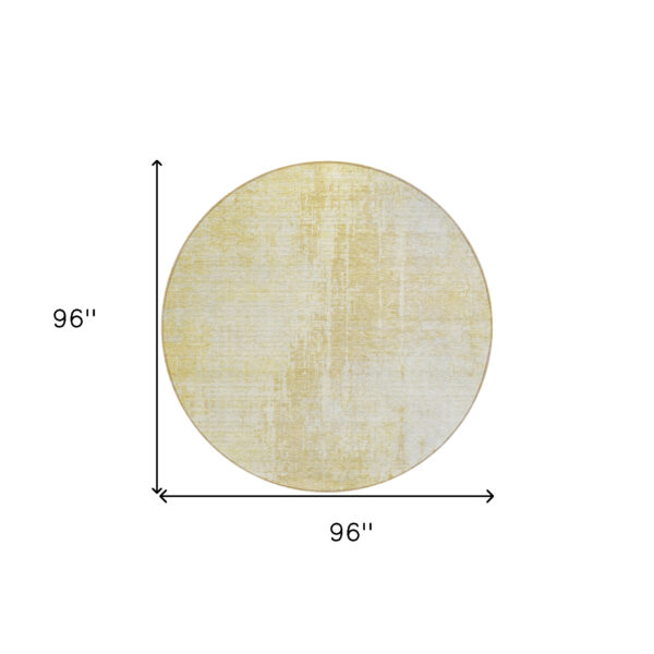 8' Gold Ivory And Beige Round Abstract Washable Indoor Outdoor Area Rug