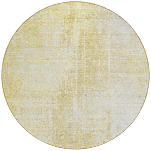 8' Gold Ivory And Beige Round Abstract Washable Indoor Outdoor Area Rug