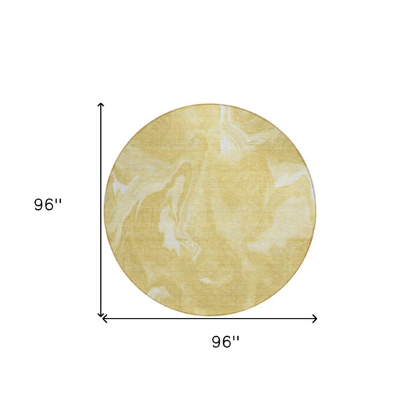 8' Gold Wheat And Ivory Round Abstract Washable Indoor Outdoor Area Rug