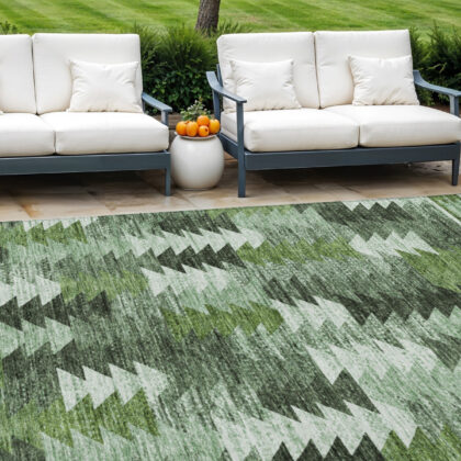 8' X 10' Olive Green And Fern Green Southwestern Washable Indoor Outdoor Area Rug