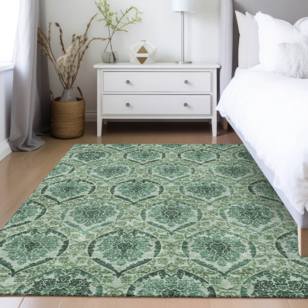 10' X 14' Fern Green And Emerald Medallion Washable Indoor Outdoor Area Rug
