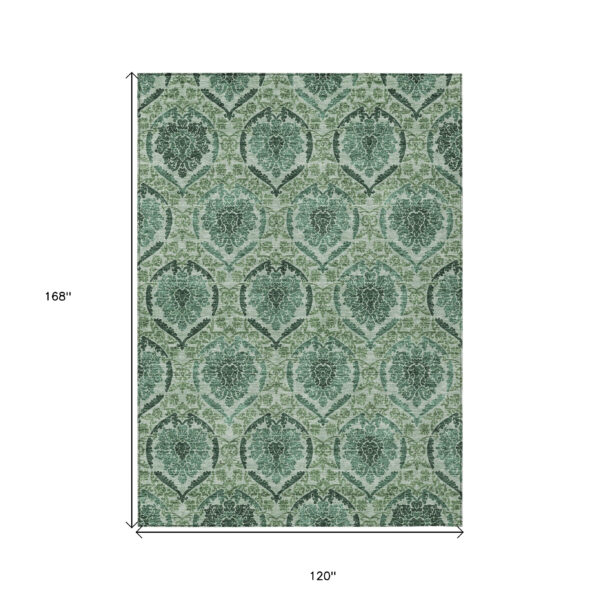 10' X 14' Fern Green And Emerald Medallion Washable Indoor Outdoor Area Rug