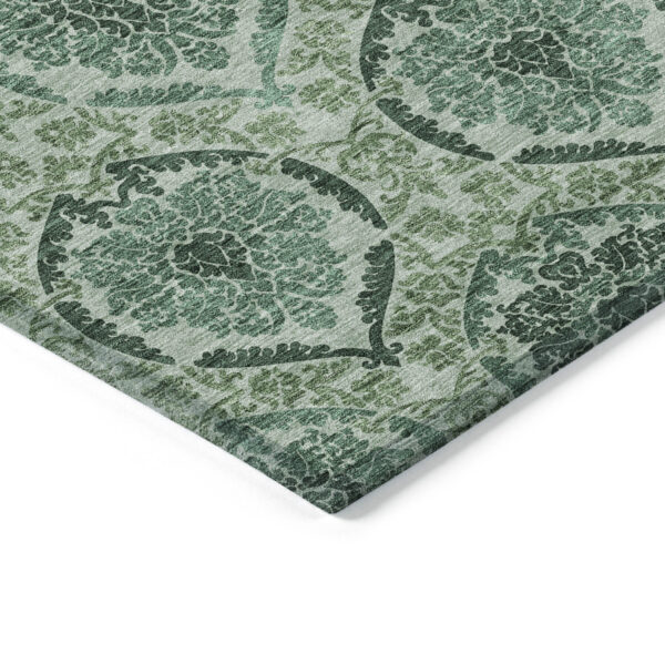 10' X 14' Fern Green And Emerald Medallion Washable Indoor Outdoor Area Rug