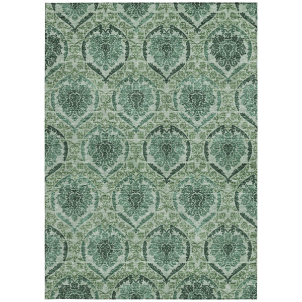 10' X 14' Fern Green And Emerald Medallion Washable Indoor Outdoor Area Rug