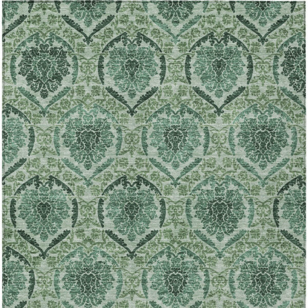 10' X 14' Fern Green And Emerald Medallion Washable Indoor Outdoor Area Rug